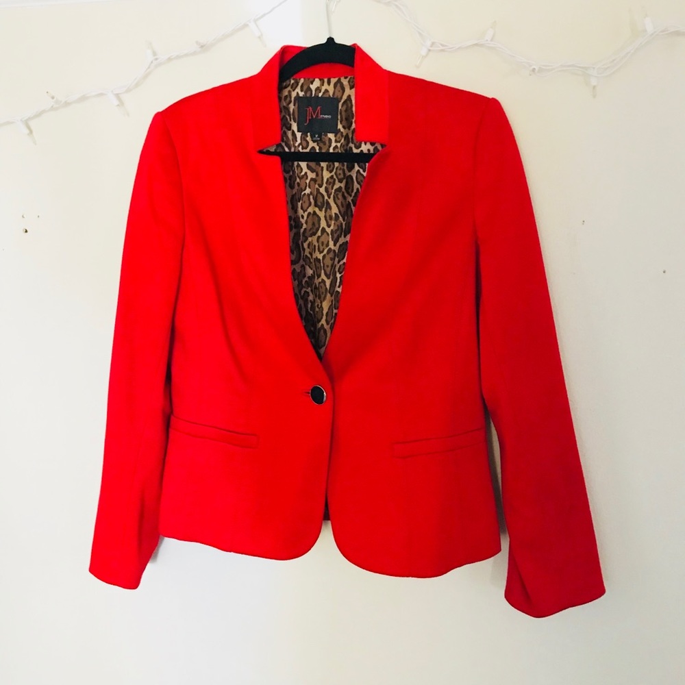 JM Studio Red Blazer with Leopard print lining